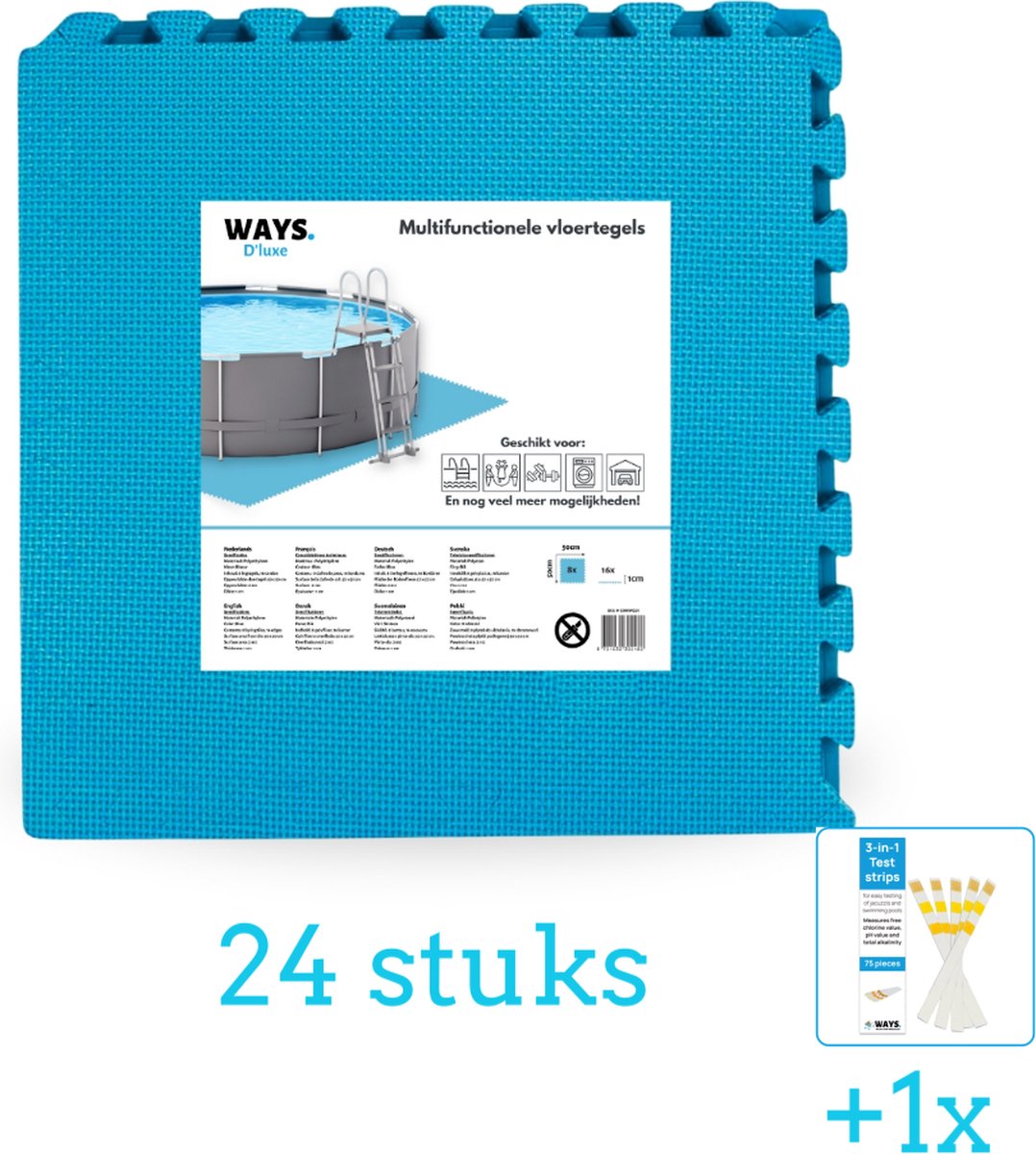 WAYS Dluxe - Multifunctionele ondertegel - Blauw - (8 stuks per verpakking) - 24 stuks - Voordeelverpakking - Inclusief WAYS Testrips (1 stuks)